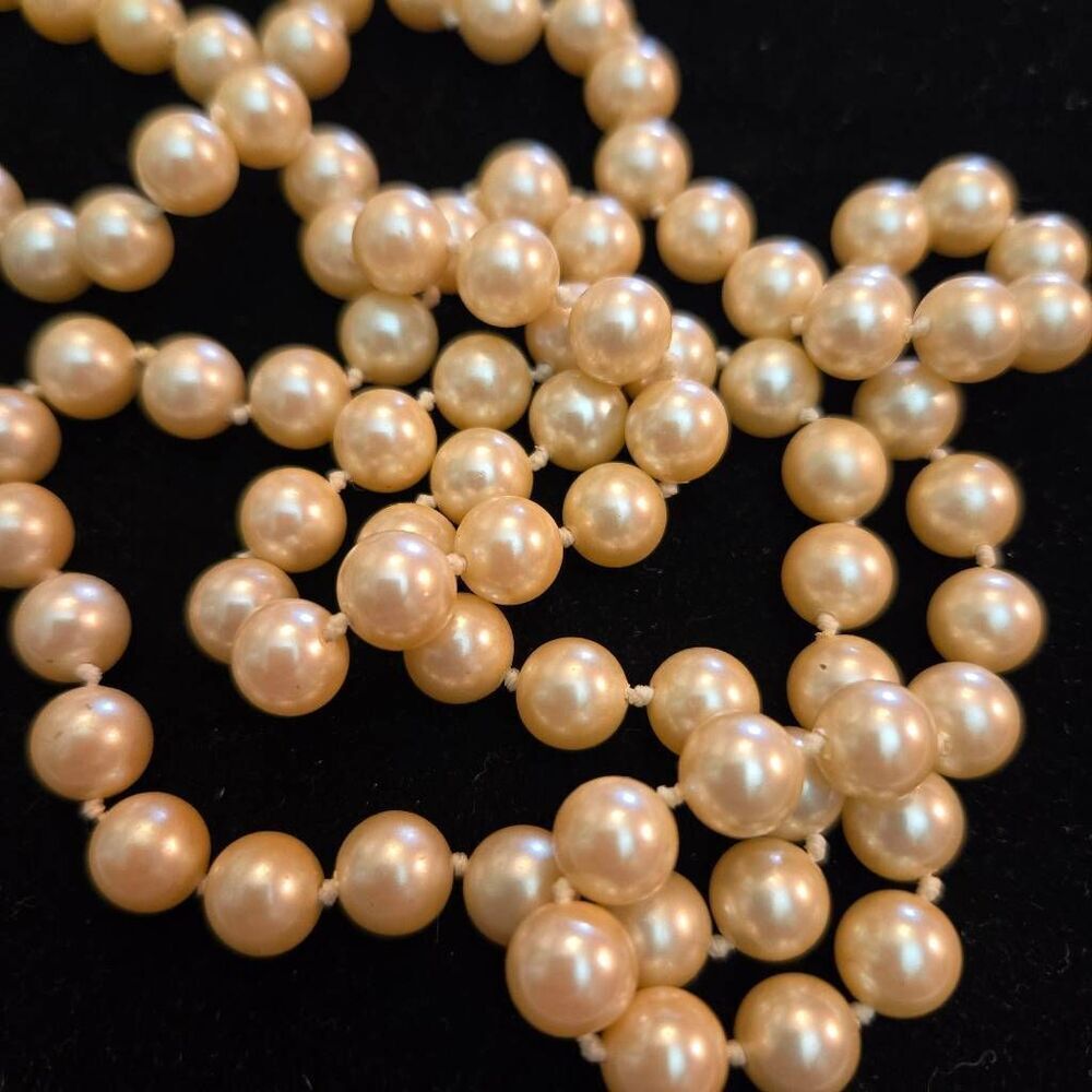 Vintage Faux Pearl Necklace Ivory Hand Knotted Long